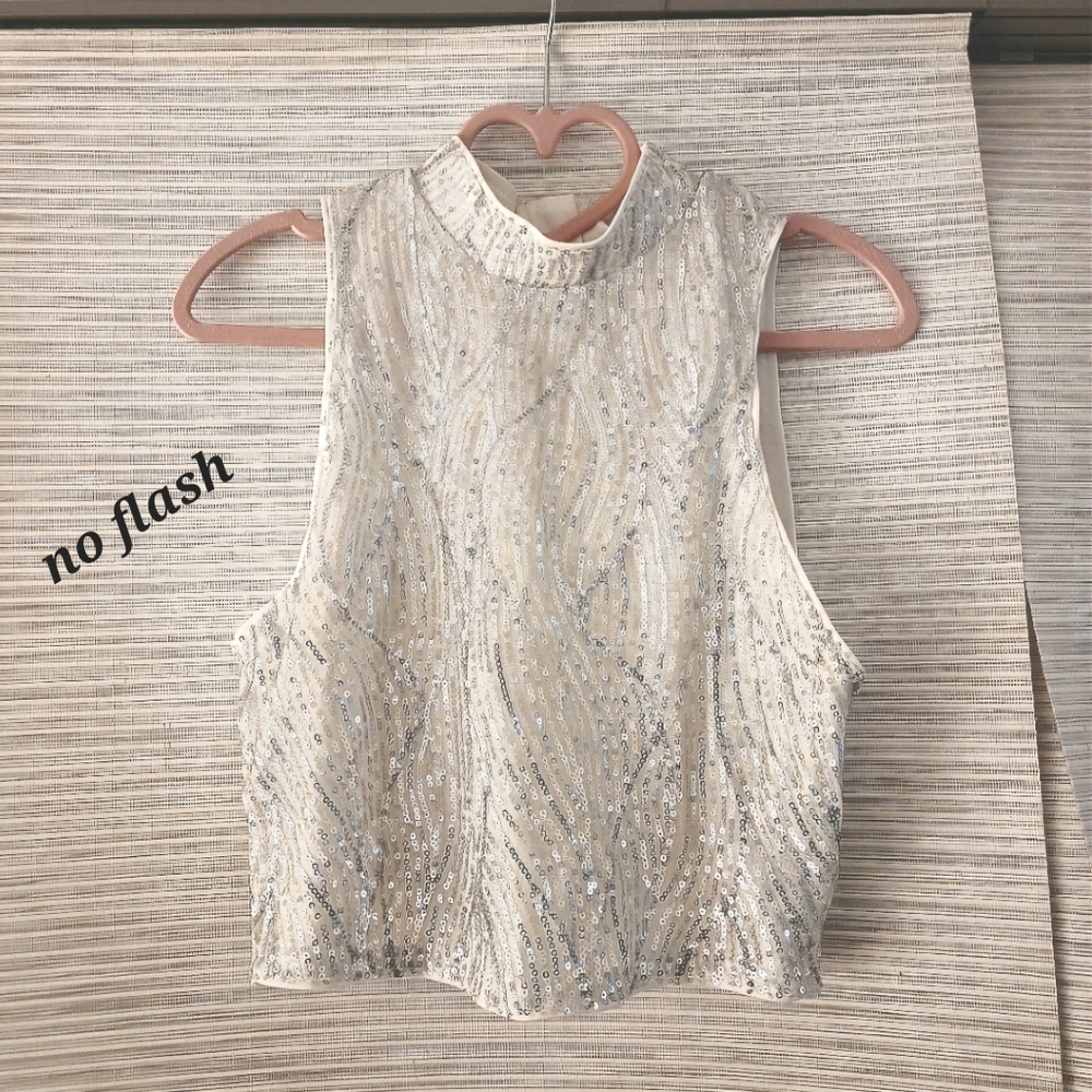 White Sequin Tank Top - Small
